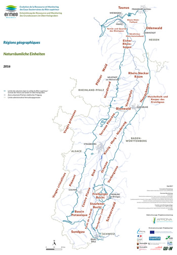 Etendu de la nappe du Rhin supérieur sur près de 300 km de Bâle à Mayence/Wiesbaden