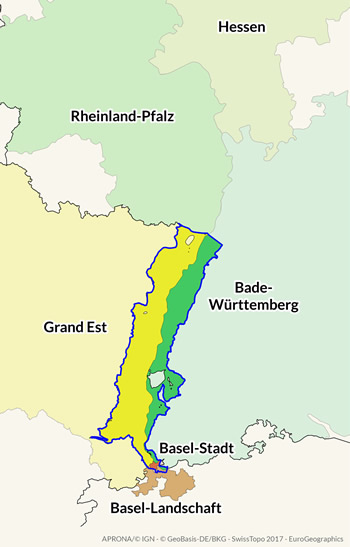 Carte transfrontalière des régions administratives des années 1991 à 1996