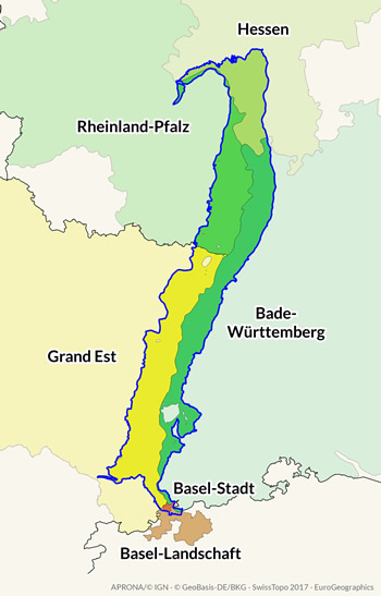 Carte transfrontalière des régions administratives des années 2003 à 2016